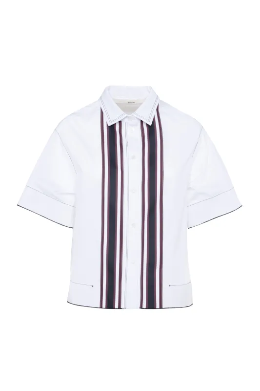 Short-Sleeve White Poplin Polo Shirt With Front Stripes made by Tela