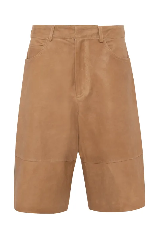 Beige Waxed Suede Bermuda Shorts made by Tela