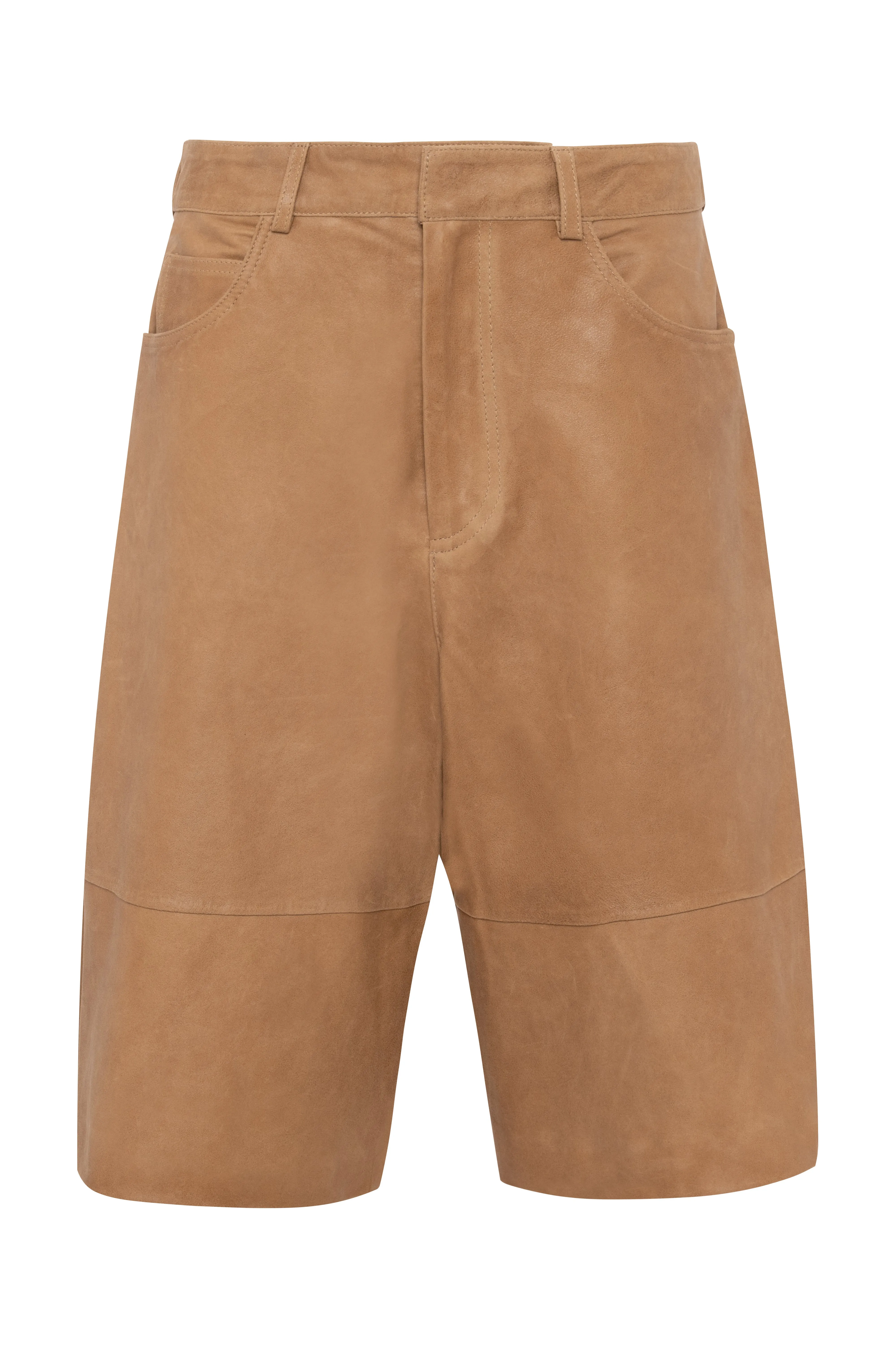 Beige Waxed Suede Bermuda Shorts sold by Tela