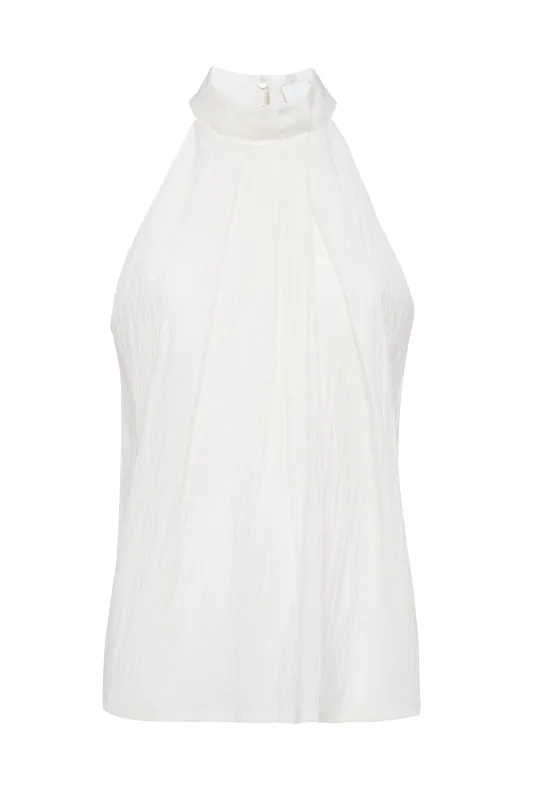 White Halter Tank Top In Crinkled Cotton made by Tela