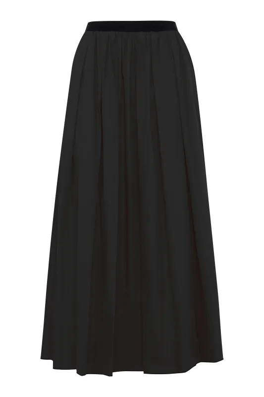 Black Maxi Pleated Cotton Poplin Skirt made by Tela