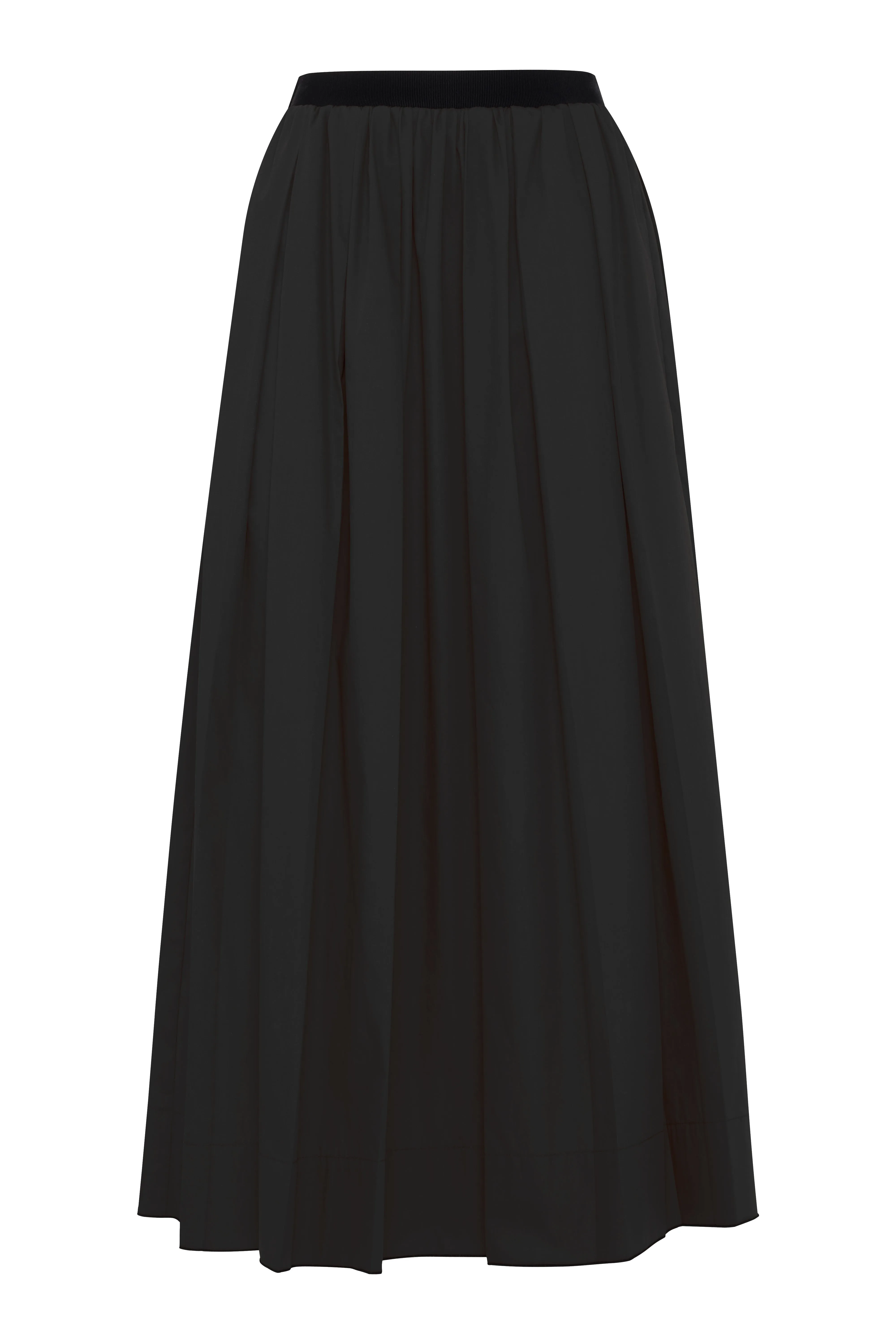 Black Maxi Pleated Cotton Poplin Skirt sold by Tela