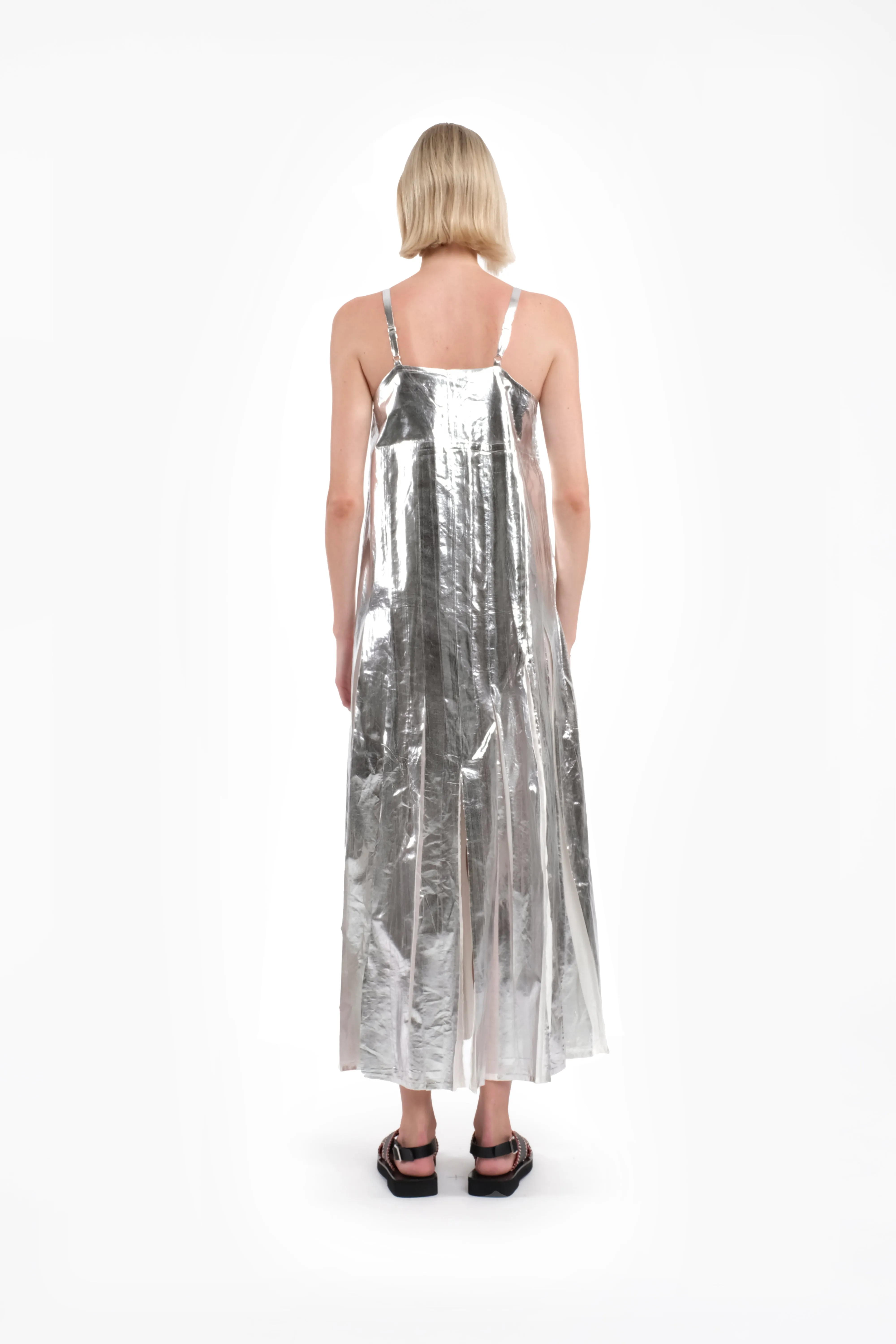 Sleeveless Maxi Dress In Silver Laminated Muslin sold by Tela product image thumbnail 4