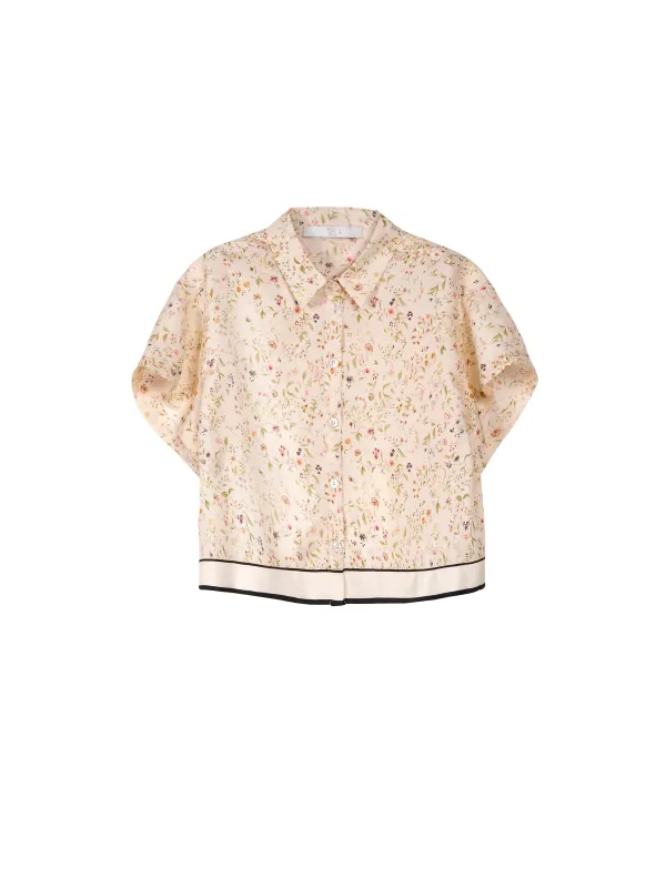 Floral Print Short Sleeve Silk Shirt With Front Buttons made by Tela