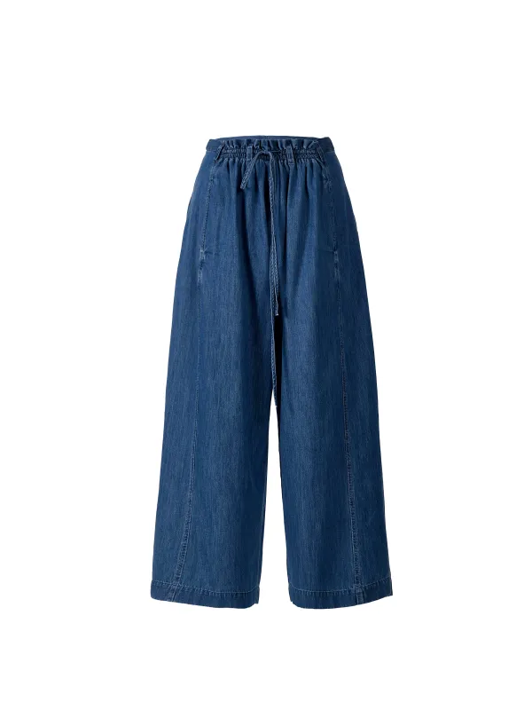 Wide-Leg Cotton Denim Trousers With Elasticated Waistband made by Tela