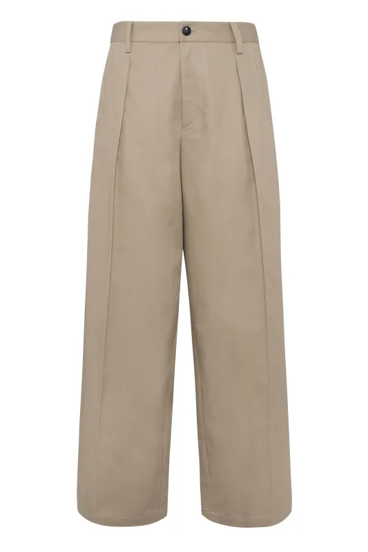Elegant Straight-Leg Cotton Gabardine Trousers In Sand Color made by Tela