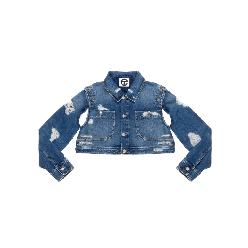 Cropped Detachable Jean Jacket - Distressed Blue sold by Telfar