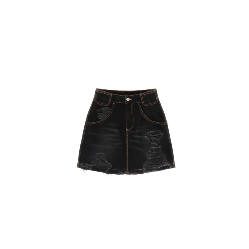 Short Jean Skirt - Distressed Black sold by Telfar