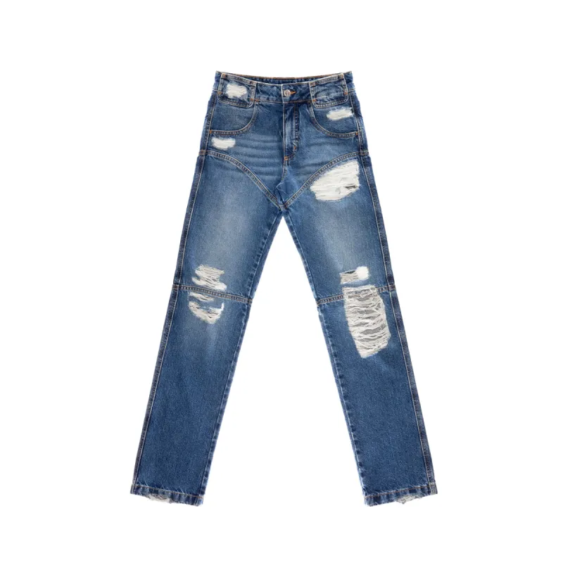 Straight Leg Jean - Distressed Blue sold by Telfar