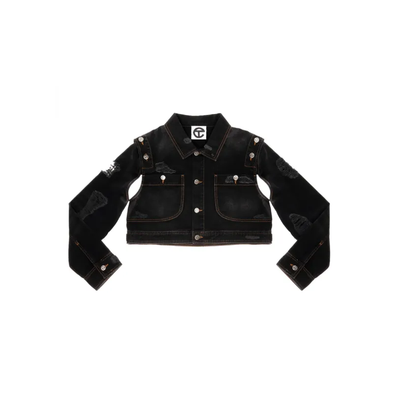 Cropped Detachable Jean Jacket - Distressed Black sold by Telfar