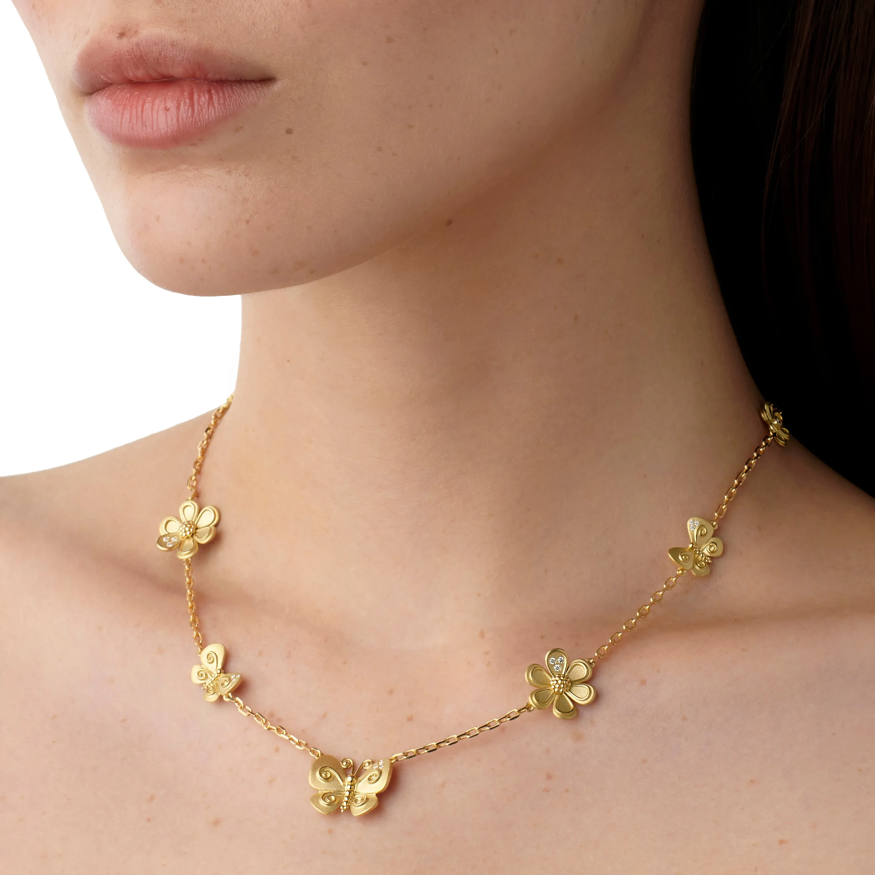 18K Golden Flower Butterfly Necklace sold by TEMPLE ST CLAIR product image thumbnail 3