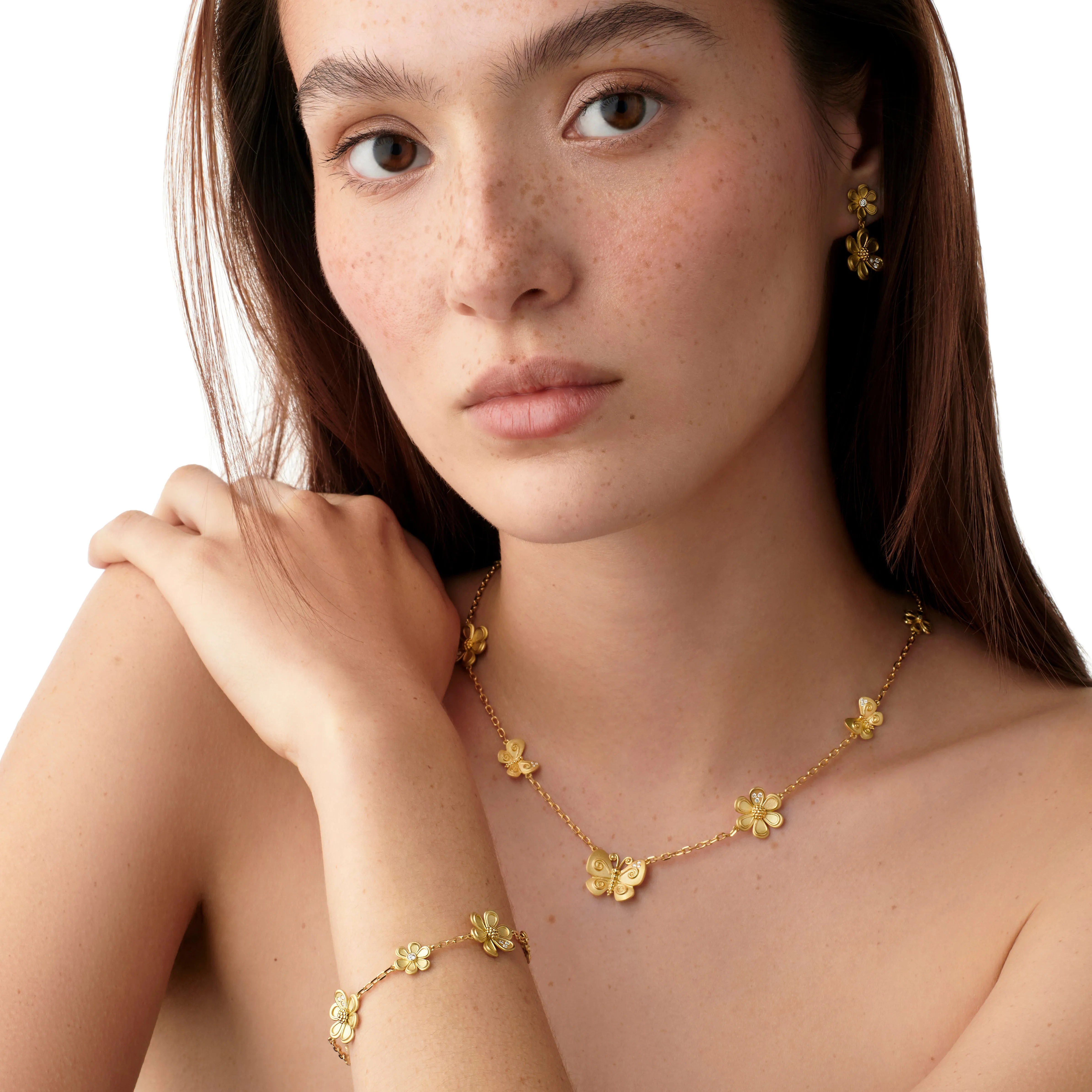 18K Golden Flower Butterfly Necklace sold by TEMPLE ST CLAIR product image thumbnail 2