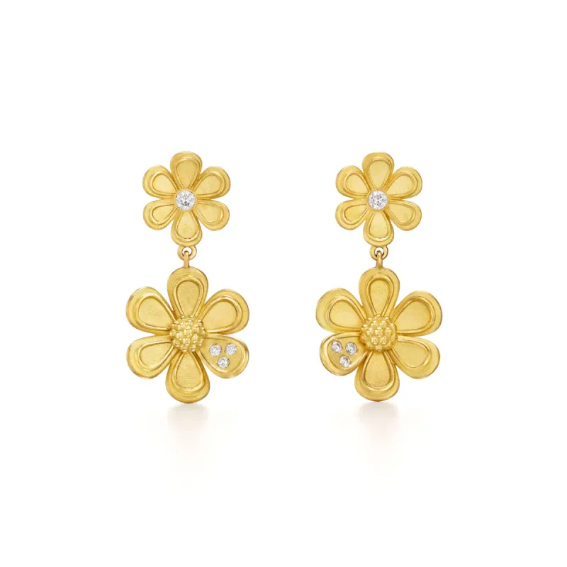 18K Golden Flower Drop Earrings sold by TEMPLE ST CLAIR