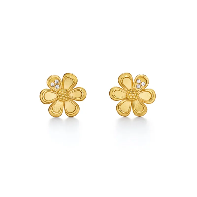 18K Golden Flower Post Earrings sold by TEMPLE ST CLAIR