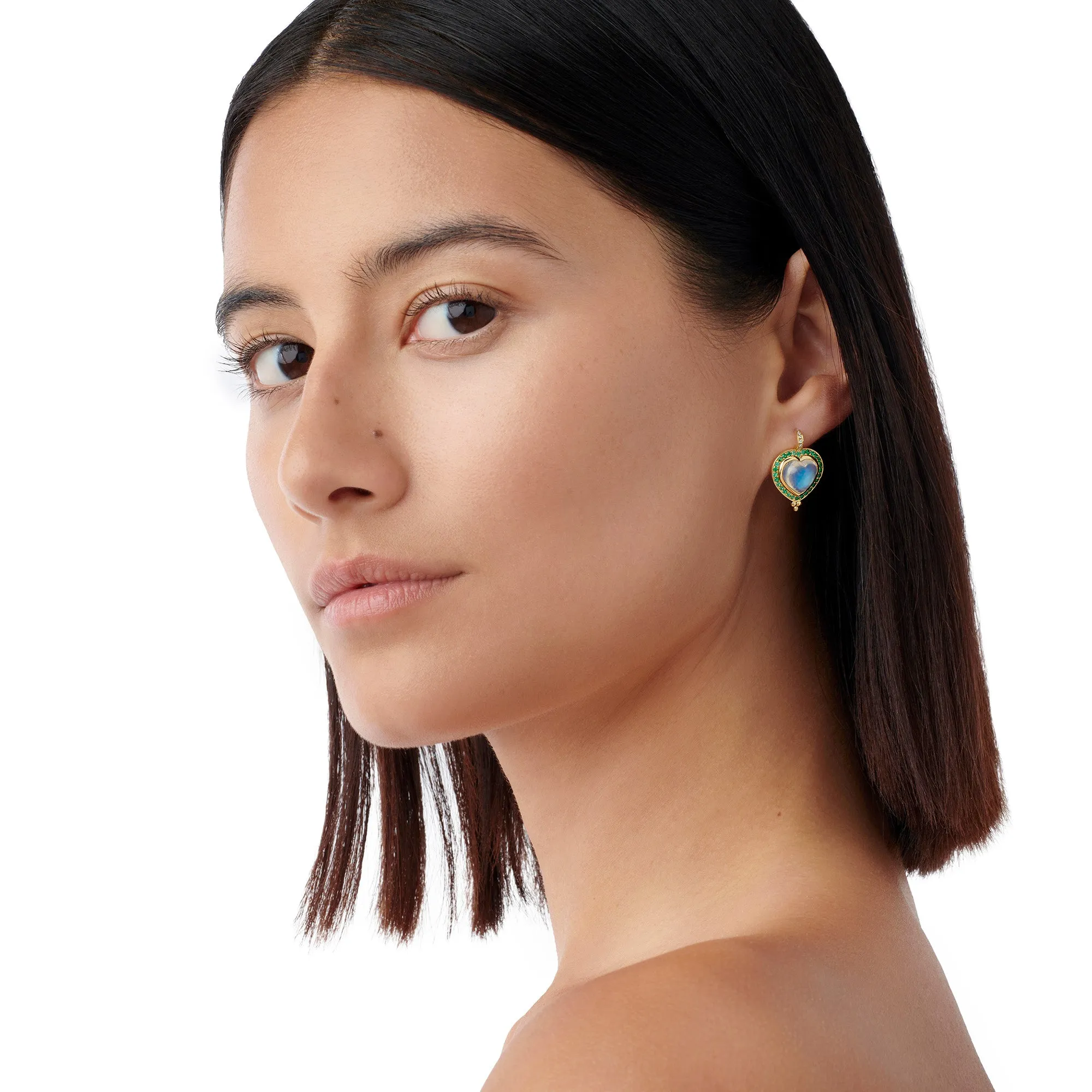 18K Emerald Pavé Heart Earrings sold by TEMPLE ST CLAIR product image thumbnail 3