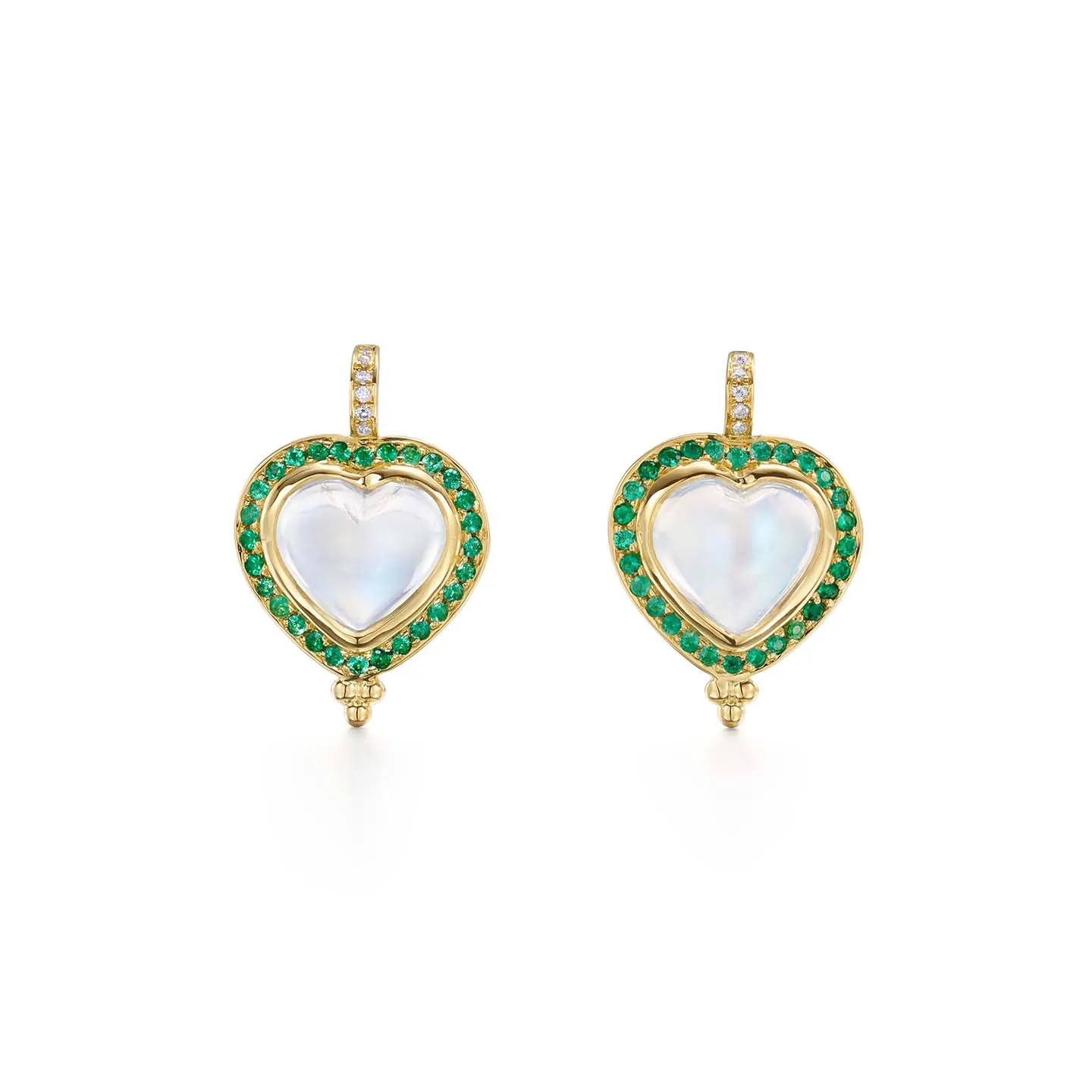 18K Emerald Pavé Heart Earrings sold by TEMPLE ST CLAIR