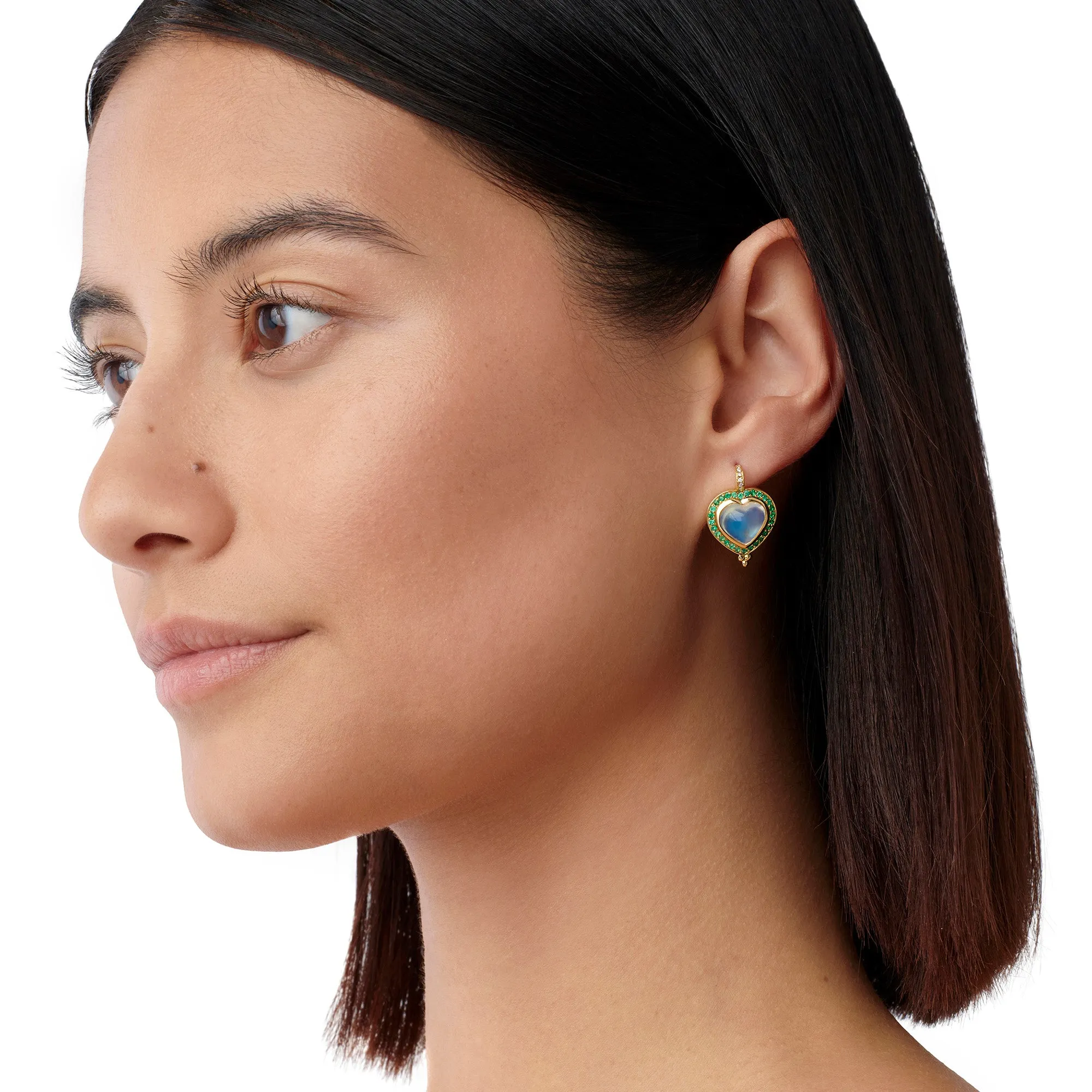 18K Emerald Pavé Heart Earrings sold by TEMPLE ST CLAIR product image thumbnail 2