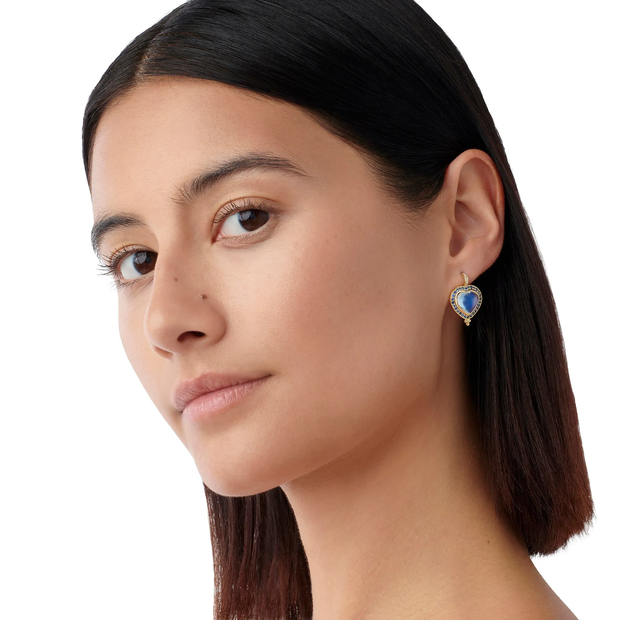 18K Sapphire Pavé Heart Earrings sold by TEMPLE ST CLAIR product image thumbnail 2