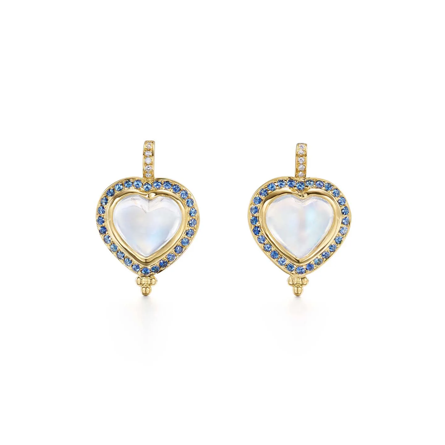 18K Sapphire Pavé Heart Earrings sold by TEMPLE ST CLAIR