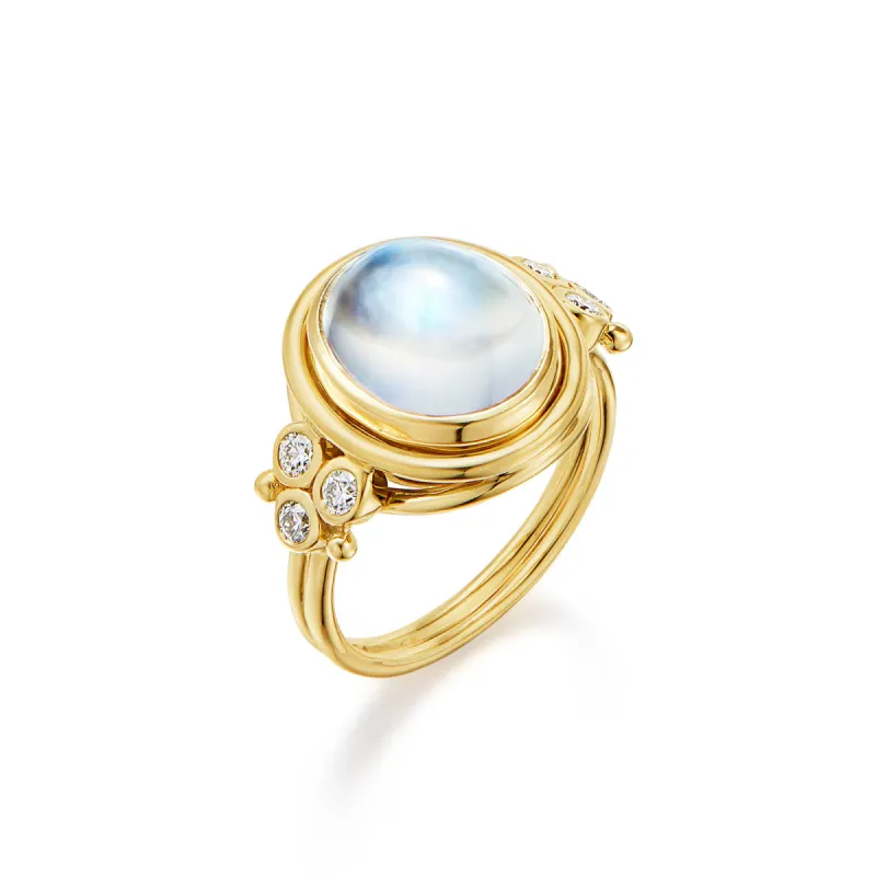 18K Large Blue Moonstone Temple Ring sold by TEMPLE ST CLAIR
