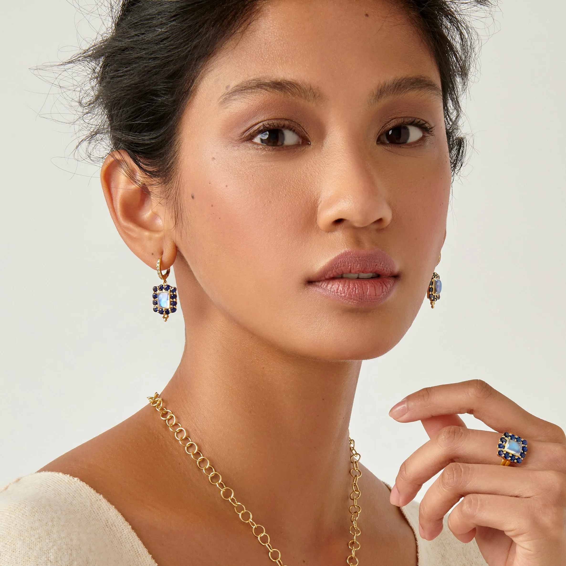 18K Blue Moonstone & Sapphire Color Theory Earrings sold by TEMPLE ST CLAIR product image thumbnail 3