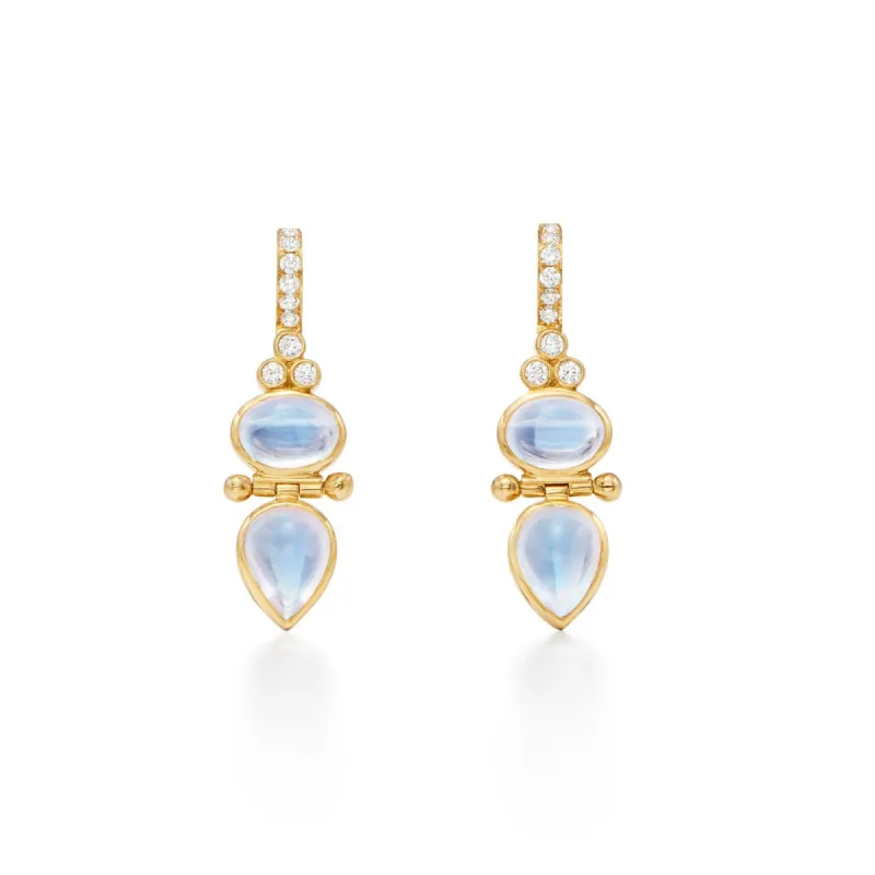 18K Blue Moonstone Dynasty Drop Earrings sold by TEMPLE ST CLAIR