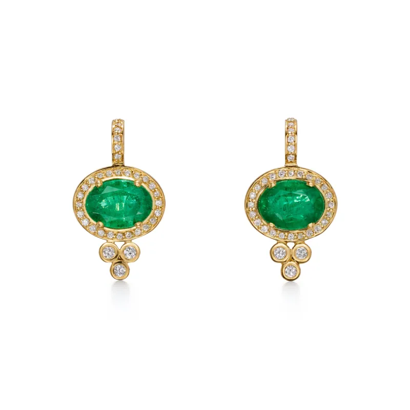 18K Emerald Halo Pyramid Earrings sold by TEMPLE ST CLAIR