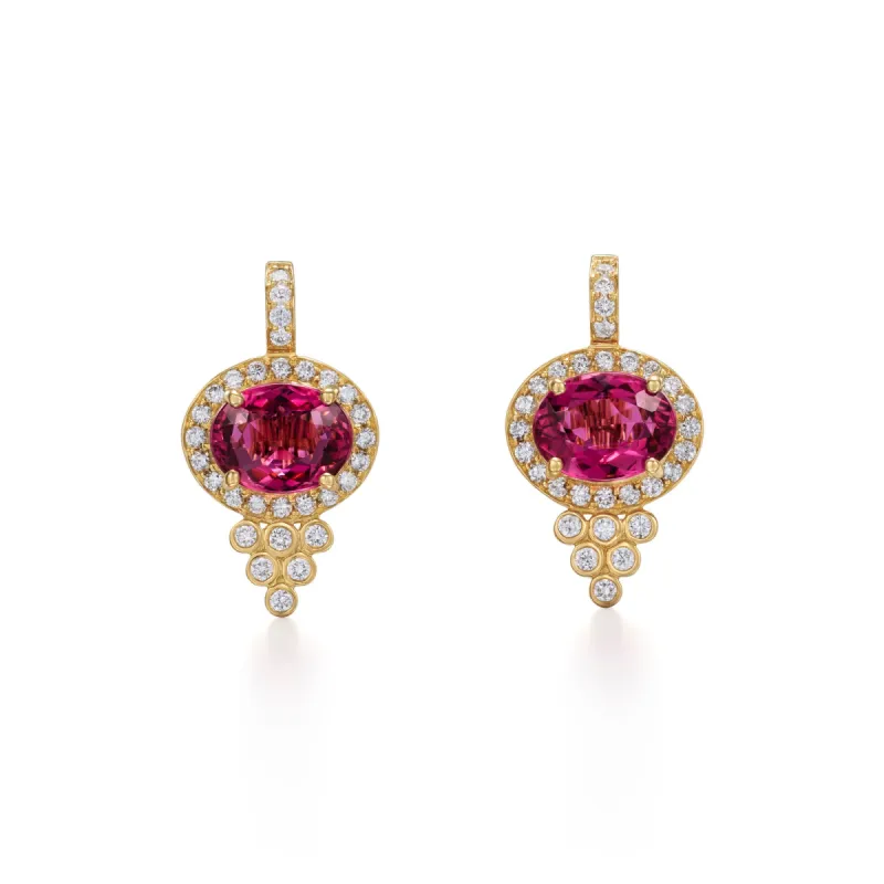 18K Pink Tourmaline Halo Pyramid Earrings sold by TEMPLE ST CLAIR