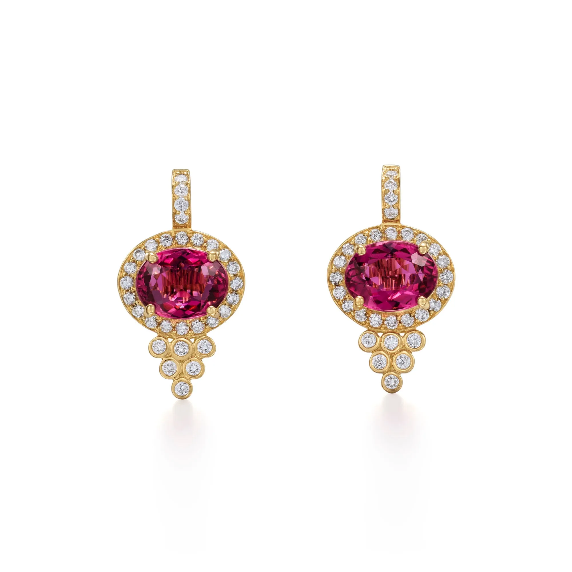 18K Pink Tourmaline Halo Pyramid Earrings sold by TEMPLE ST CLAIR
