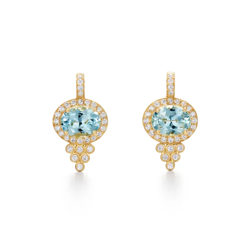 18K Aquamarine Halo Pyramid Earrings sold by TEMPLE ST CLAIR