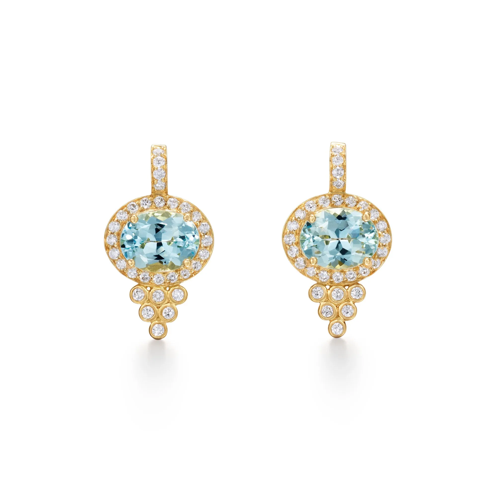 18K Aquamarine Halo Pyramid Earrings sold by TEMPLE ST CLAIR