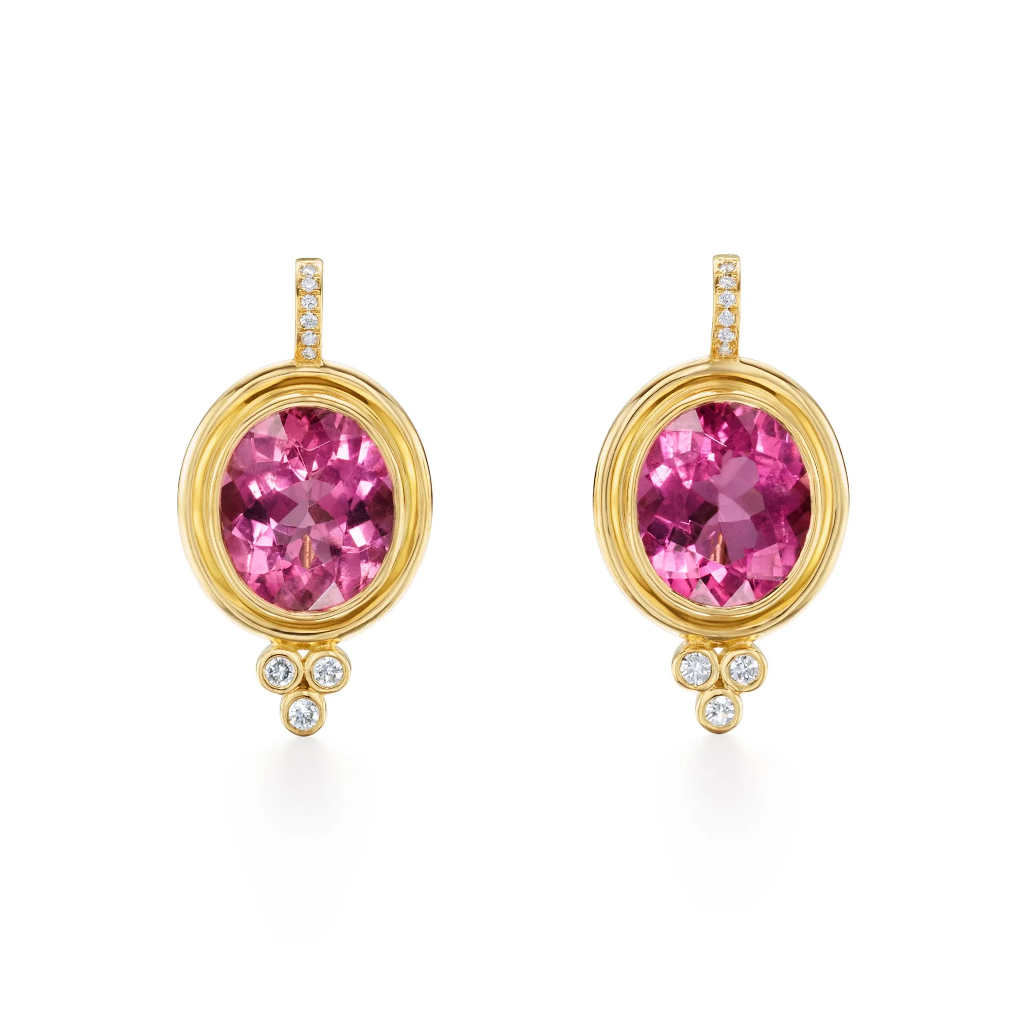 18K Large Pink Tourmaline Classic Temple Earrings sold by TEMPLE ST CLAIR