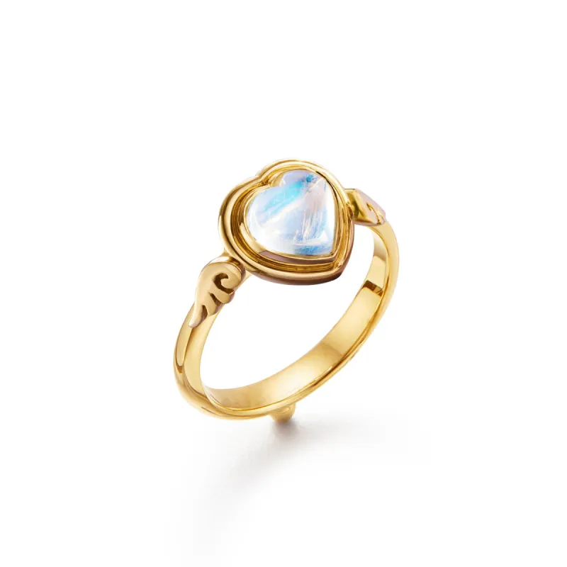 18K Blue Moonstone Winged Heart Ring sold by TEMPLE ST CLAIR
