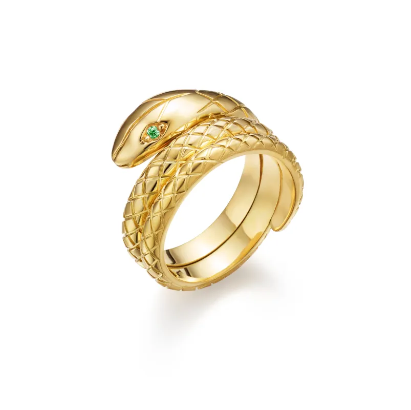 18K Tsavorite Double Serpent Ring made by TEMPLE ST CLAIR