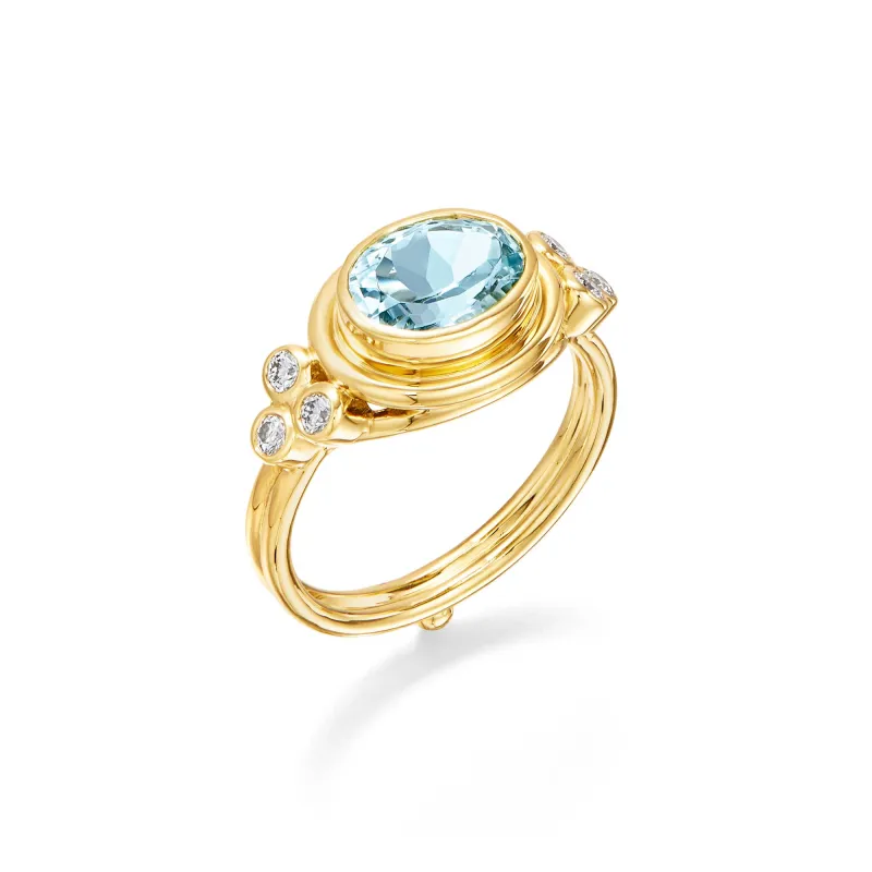 18K Aquamarine Classic Temple Ring sold by TEMPLE ST CLAIR