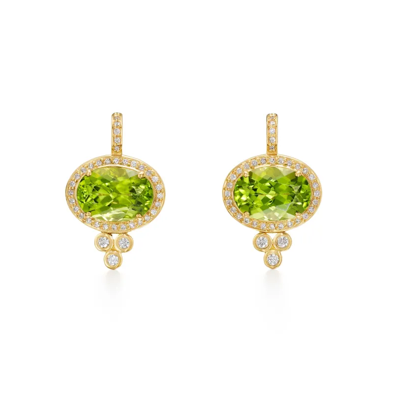 18K Peridot Halo Pyramid Earrings sold by TEMPLE ST CLAIR