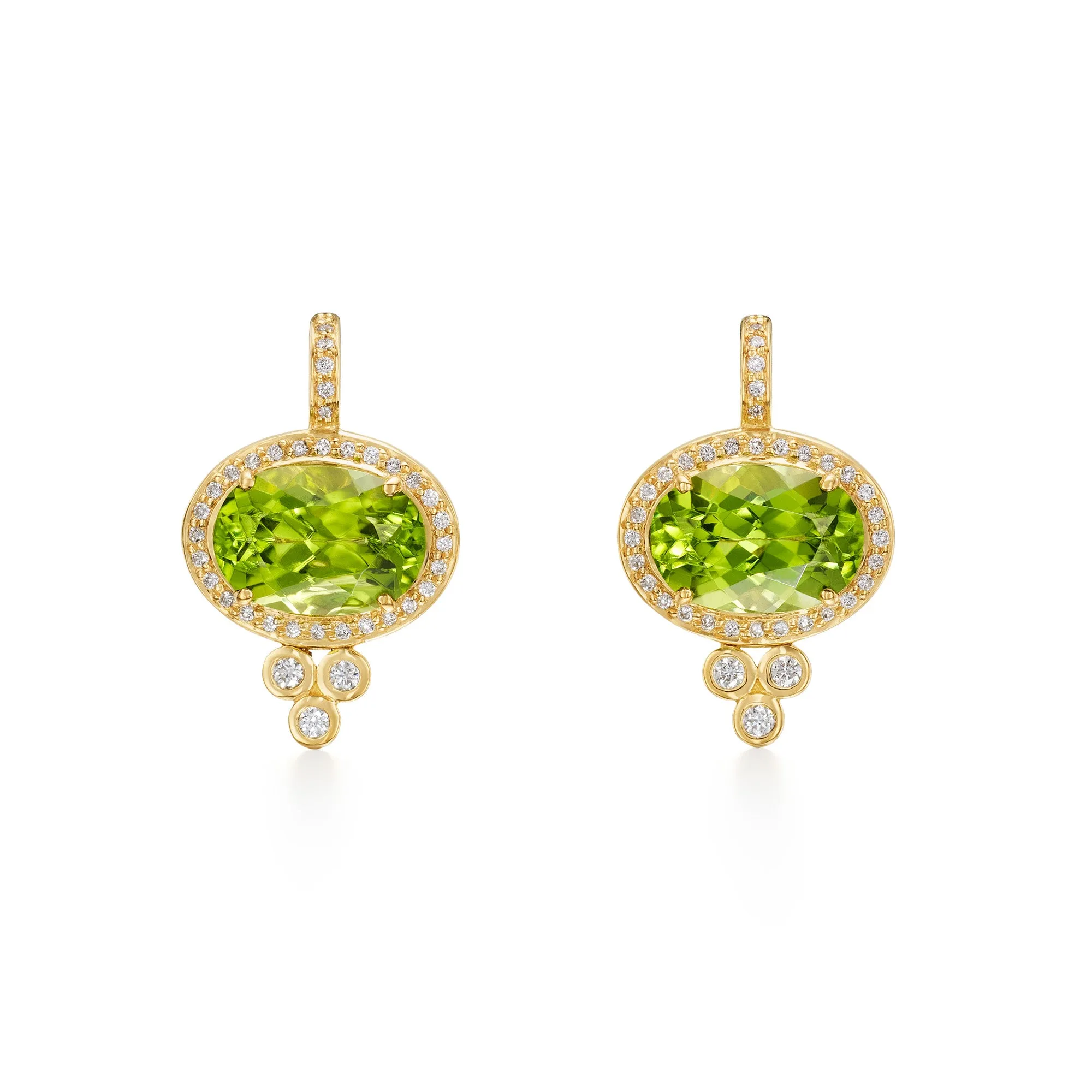 18K Peridot Halo Pyramid Earrings sold by TEMPLE ST CLAIR
