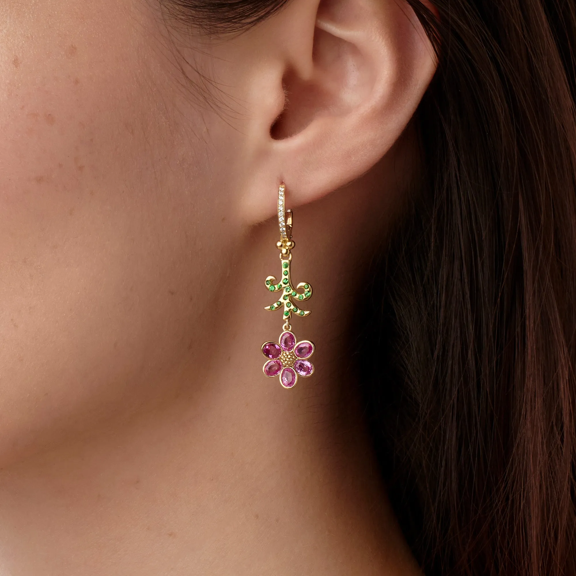 18K Pink Sapphire Primavera Drop Earrings sold by TEMPLE ST CLAIR product image thumbnail 3
