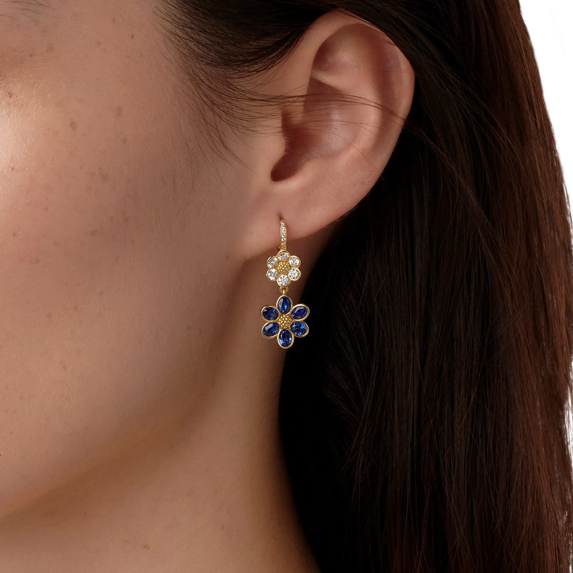 18K Diamond Blue Sapphire Fiori Drop Earrings sold by TEMPLE ST CLAIR product image thumbnail 3