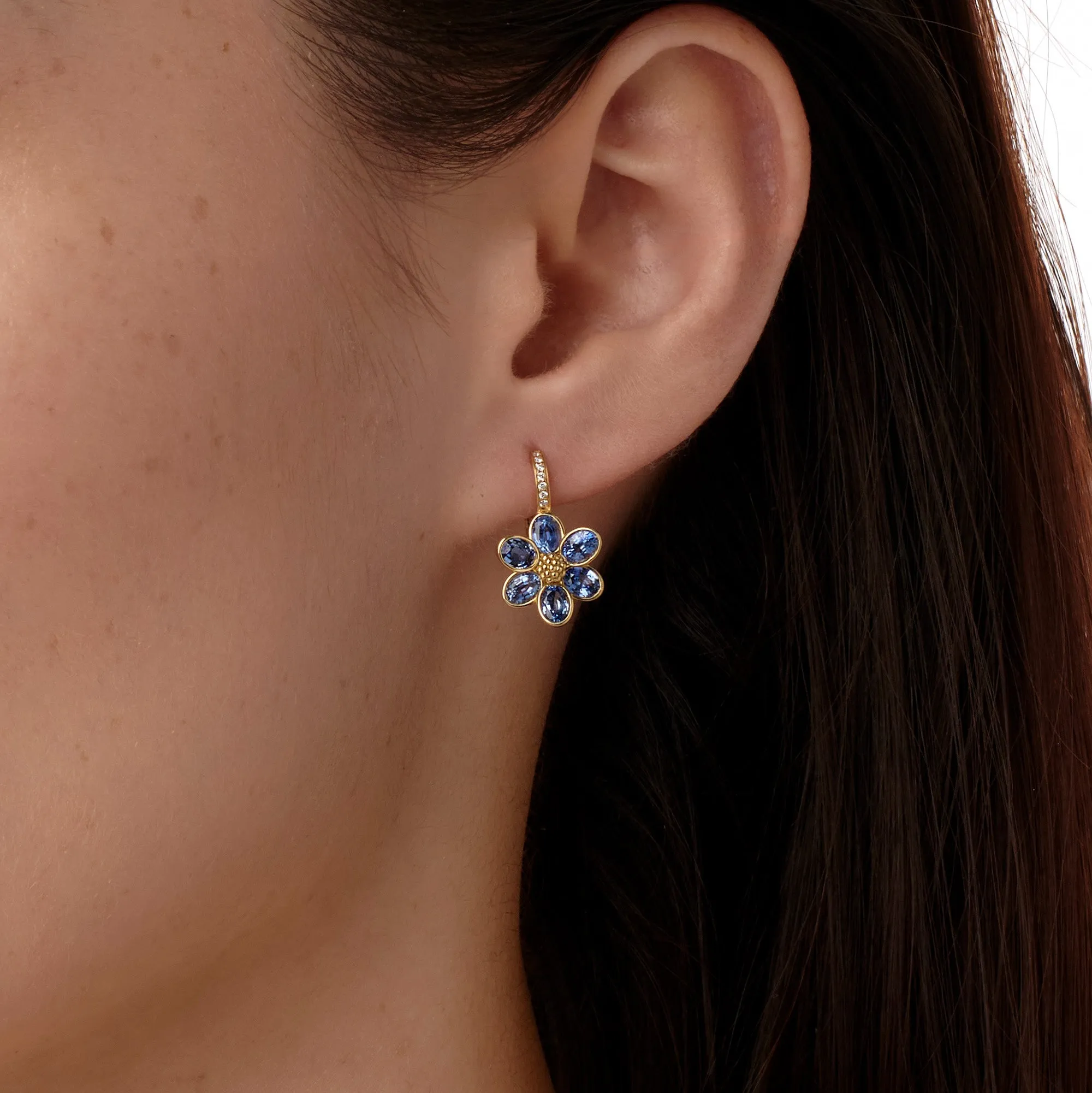18K Blue Sapphire Fiori Earrings sold by TEMPLE ST CLAIR product image thumbnail 3