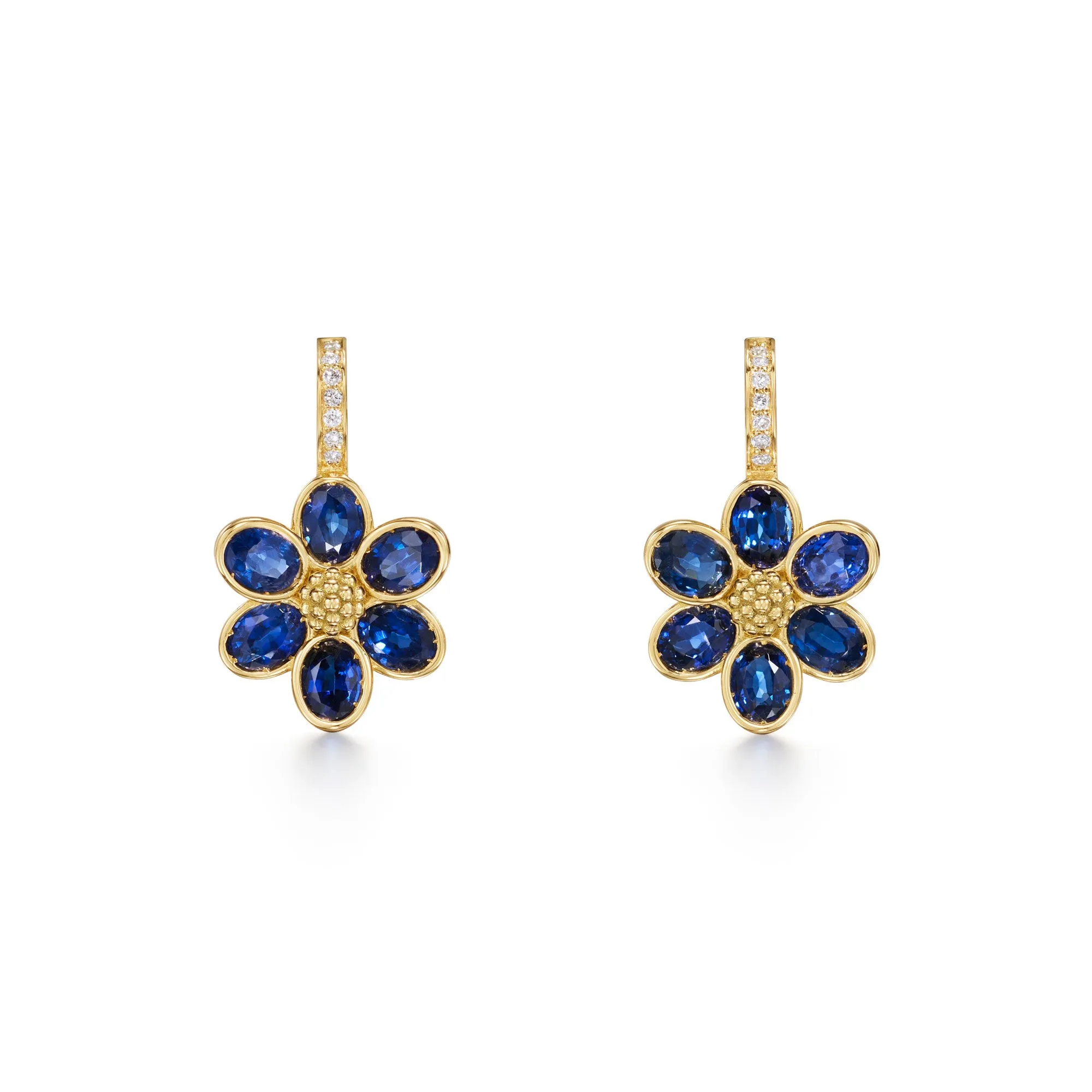 18K Blue Sapphire Fiori Earrings sold by TEMPLE ST CLAIR