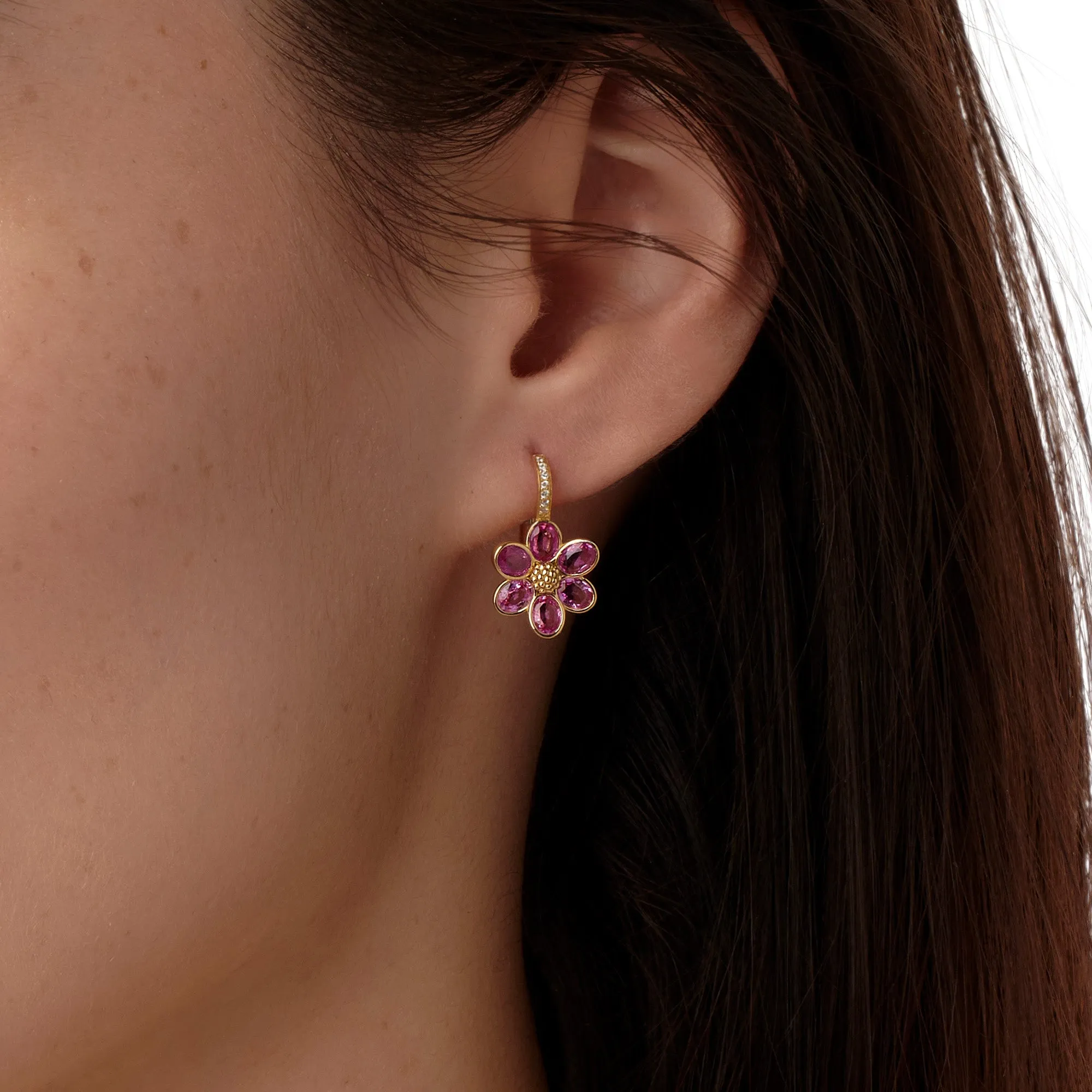 18K Pink Sapphire Fiori Earrings sold by TEMPLE ST CLAIR product image thumbnail 3
