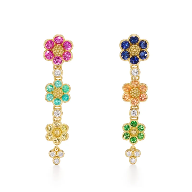 18K Triple Fiori Drop Earrings sold by TEMPLE ST CLAIR