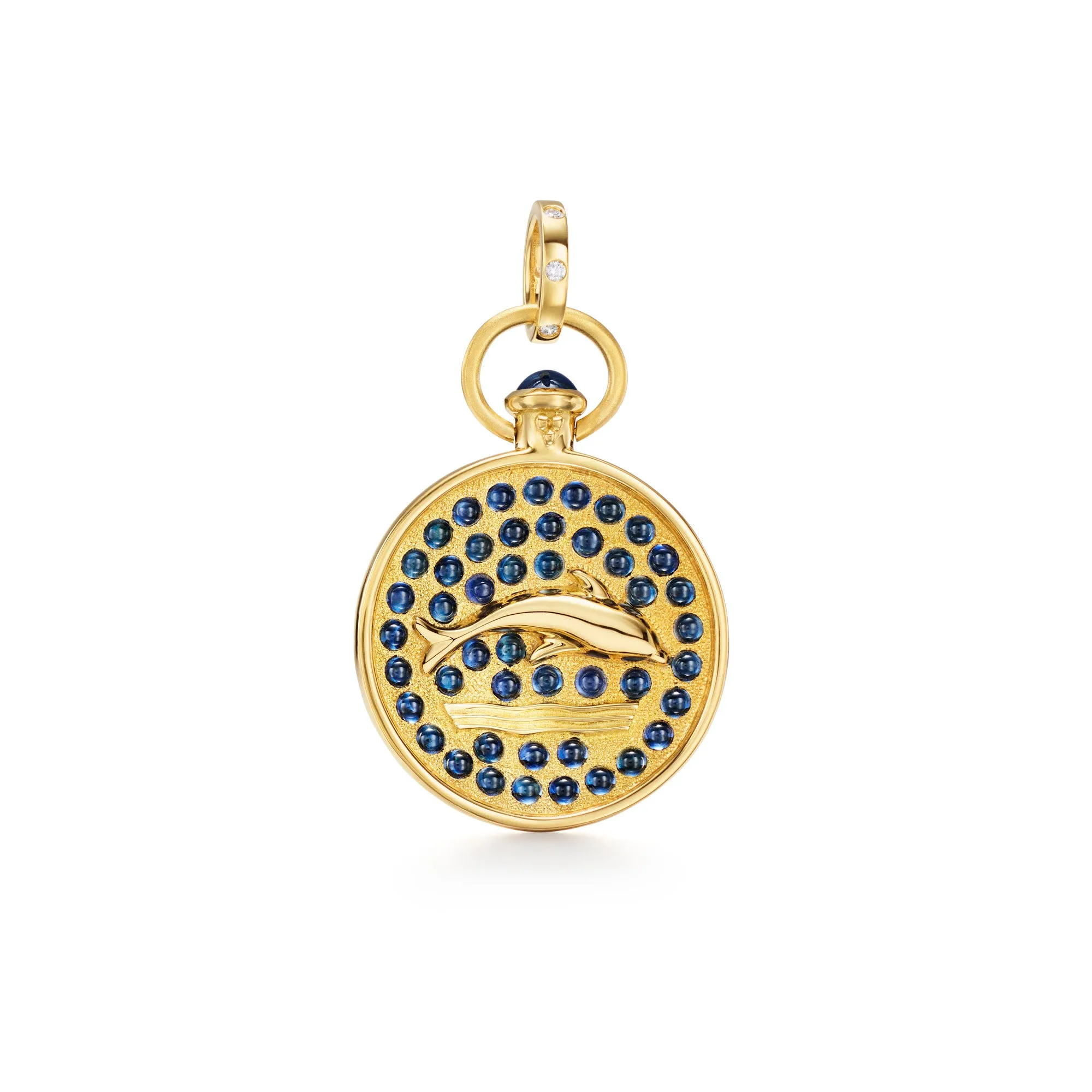 18K Blue Sapphire Dolphin Pendant sold by TEMPLE ST CLAIR