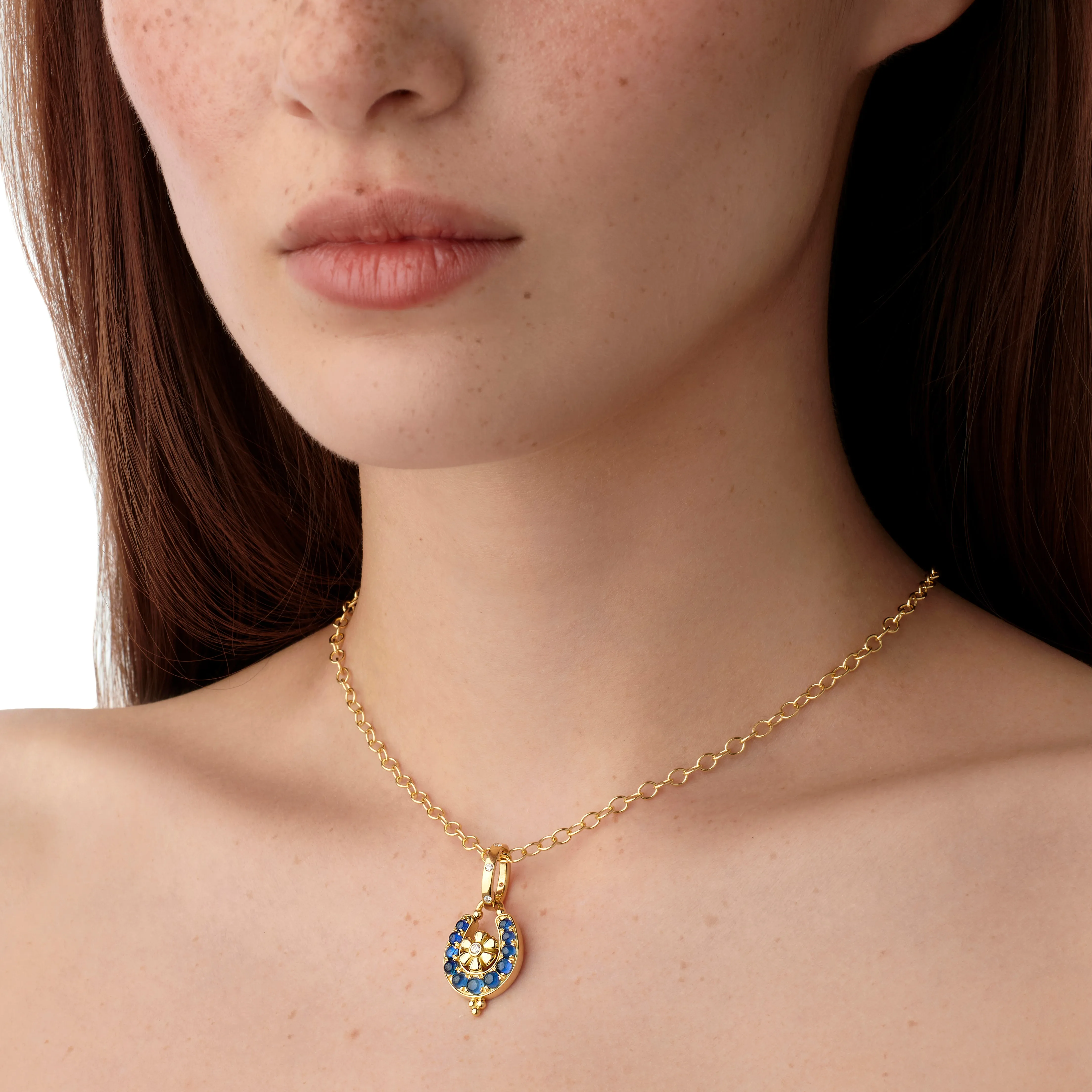 18K Blue Sapphire Horseshoe Pendant sold by TEMPLE ST CLAIR product image thumbnail 2