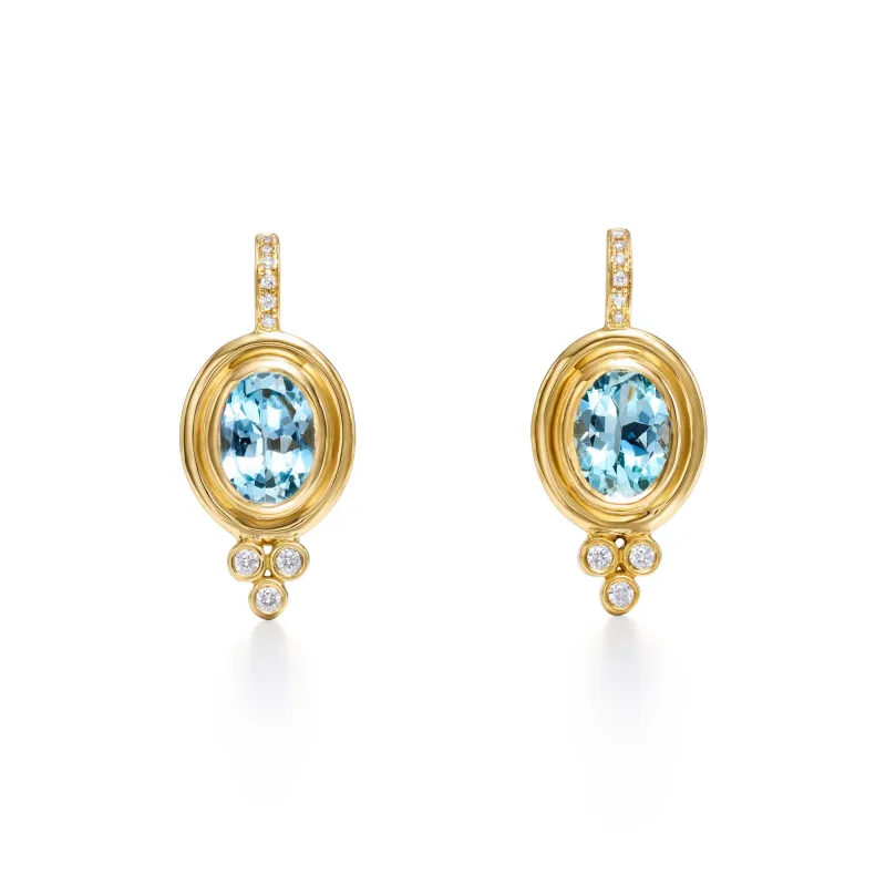 18K Aquamarine Classic Temple Earrings sold by TEMPLE ST CLAIR
