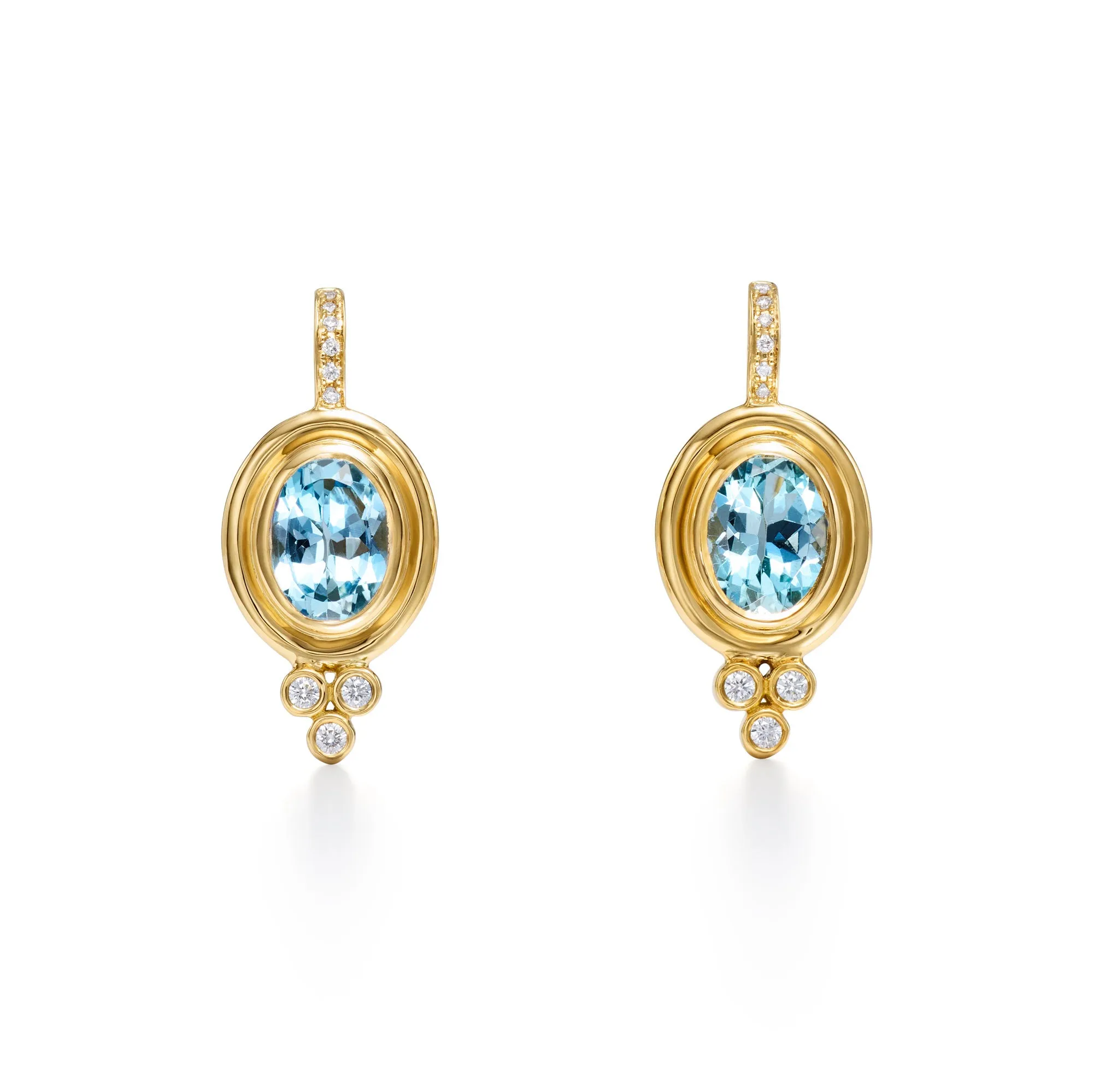 18K Aquamarine Classic Temple Earrings sold by TEMPLE ST CLAIR