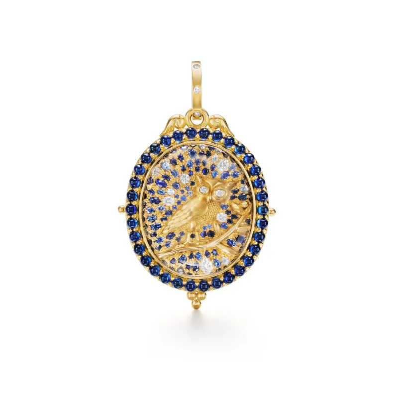 18K Blue Sapphire Nocturne Owl Locket sold by TEMPLE ST CLAIR