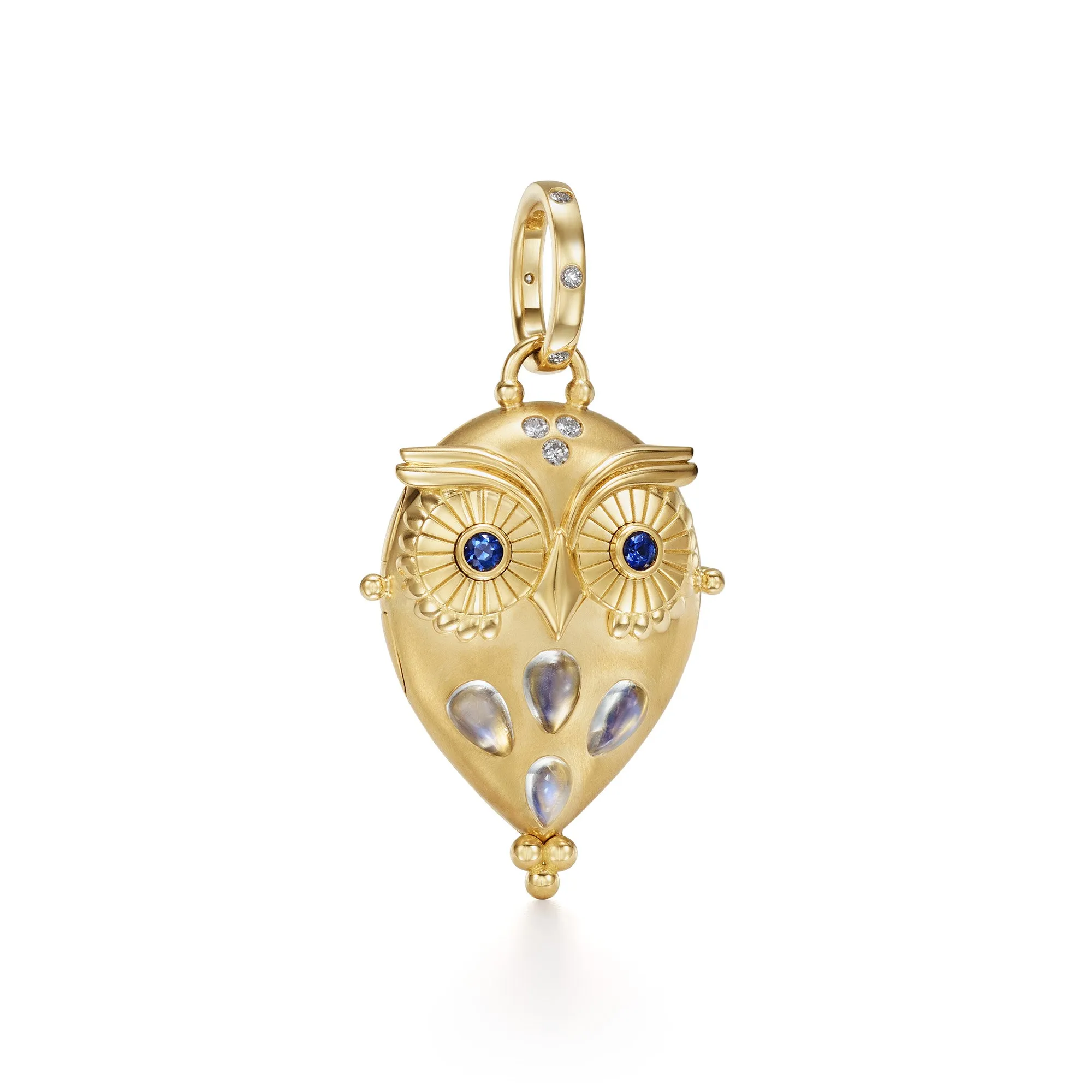18K Blue Moonstone Night Owl Locket sold by TEMPLE ST CLAIR