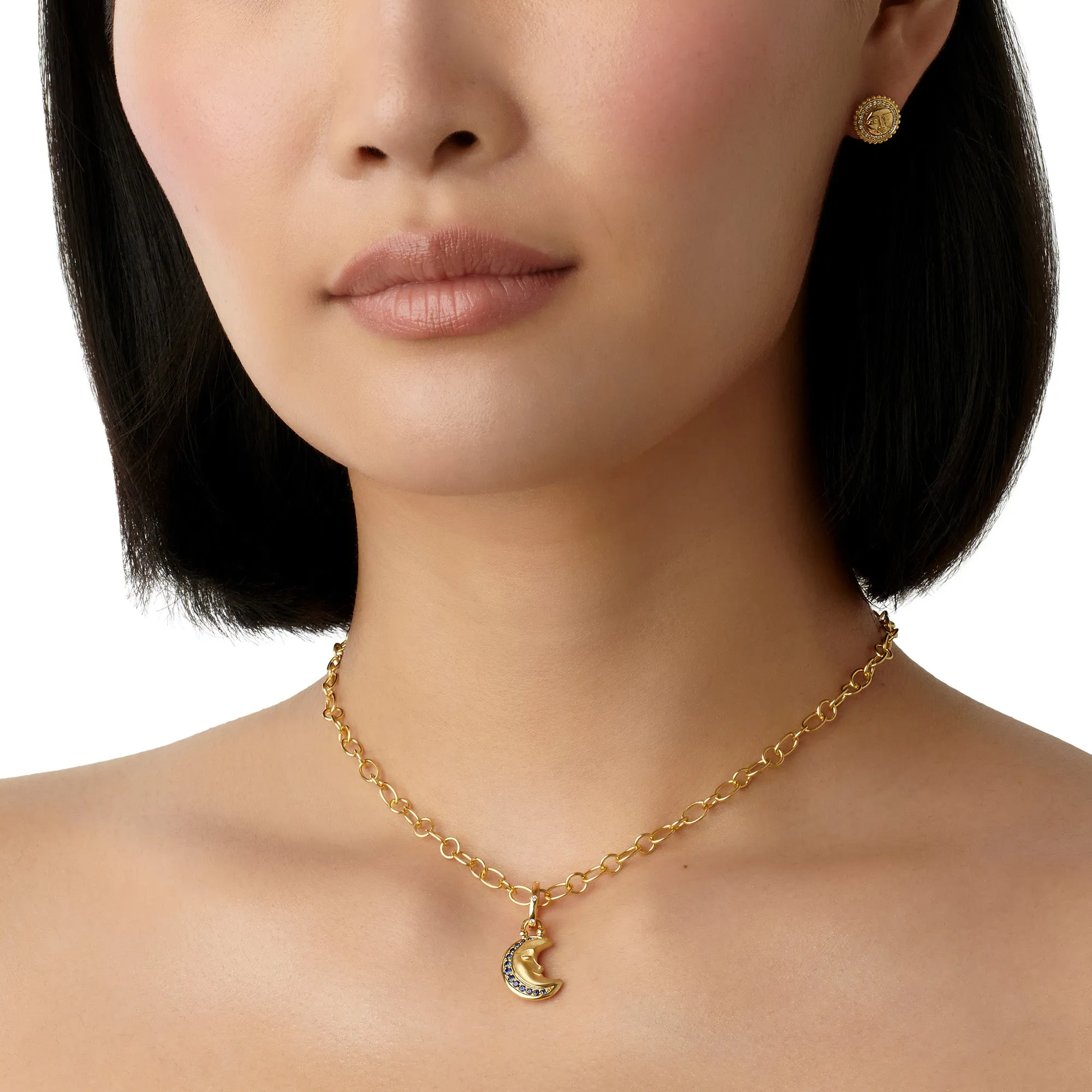 18K Blue Sapphire Crescent Moon Pendant sold by TEMPLE ST CLAIR product image thumbnail 4